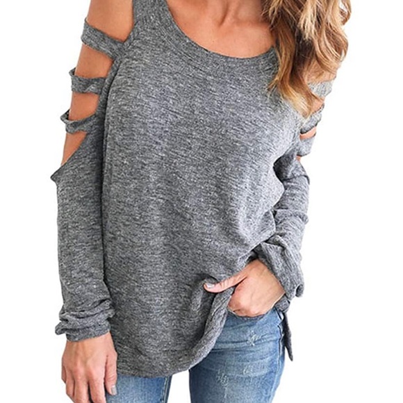 mine Tops - Light blue cut out open shoulder blouse